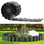 Galvanized Steel Landscape Edging - 10" x 20' Sturdy Bendable Metal Garden Corrugated Edging, Flexible Long Strips of Yard Border for DIY Flower Beds, Plants, Walkways, or Lawns - Black