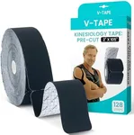 Vive Kinesiology Tape Roll - Tape Precut Strips (2" x 105 Feet/128 Strips) - Kinesio Sports Tape Athletic - Knee, Shoulder, Ankle, Muscle K Tape Adhesive Elastic Wrap - Body Kinetic Tape Waterproof