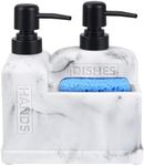 Kitchen Soap Dispenser Set,Dish Soap Dispenser and Hand Soap Dispenser Set with Sponge Caddy 3-in-1 Kitchen Dual Soap Dispenser Set for Kitchen,Bathroom - White Marble Look