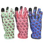 Women All Purpose Gardening Gloves High Performance Weeding Gloves Assorted Colors 3 Pair Value Pack Flower Pattern Touchscreen Feature, fits All.