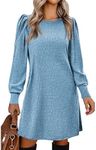 Zeagoo Women Long Sleeve Knit Dress A Line Sweater Dress for Fall Winter Dressy Crewneck Tunic Dress, Blue S