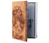 Antique World Map Book Safe Lock Box With Key Lock