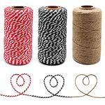 Anvin 984 Feet Cotton Twine Natural Jute Twine Bakers Twine Black White Twine Red White Twine Wrapping Butchers Baking Arts and Crafts Gardening(Pack of 3, 10 Ply 2mm Thick)