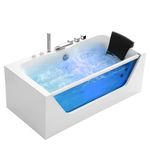 Empava 59" Acrylic Alcove Whirlpool Bathtub Hydromassage Rectangular Jetted Soaking Tub with Center Drain 3-Side Apron Model 2021, White