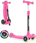 BELEEV A3 Scooter for Kids Ages 3-12, 3 Wheel Scooter for Girls Boys, Kid Scooters with Light-Up Wheels, 5 Adjustable Height, Lean to Steer, Extra-Wide Deck(Hot Pink)