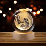 FOMQUAZLI 3D Galaxy Crystal Ball Night Lamp, Good Looking Crystal Ball Night Light, USB Table Colorful LED Wooden Crystal Ball for Home Decoration Best Gift for Any Occasion (Moon)