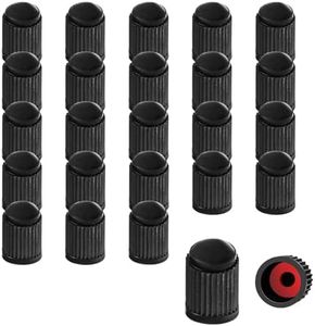 Ziciner 25 PCS Tire Valve Stem Caps, Plastic Car Tyre Valve Cap with O Rubber Seal, Dustproof Airtight Seal Wheel Stem Covers, Universal Accessories for Cars, SUVs, Bicycles,Trucks (Black)