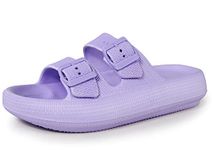 Comfortable Pillow Sandals Slides Women Cushion Foam Sandal 2 Buckle Adjustable Family House Bathroom Shower Slippers Purple Men Size 7 8 Women Size 8 9