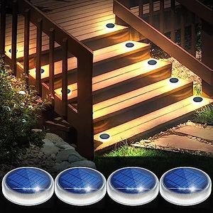 YiLaie Luces Deck Solares Exterior,Lámpara Solar Jardin 24 LED 360°Iluminación IP68 Impermeable Auto ON/OFF Luz Solar suelo para Step,Patio,Garaje,Camino,Calle, Valla,Blanco Cálido（4Pack）