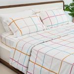 Haus & Kinder 100% Cotton Bed Sheet for King Size Bed, 1 King Size Bedsheet Cotton (108 x 108 Inches) with 2 Pillow Covers | 186 TC Bedsheet for Double Bed King Size | Rainbow Checks