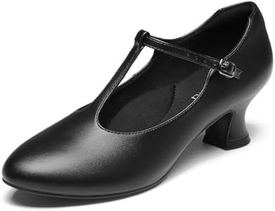 YESSA T-Strap Character Shoes for Women 2"/2.5" Ballroom Latin Dance Shoes 1920s Shoes for Salsa Folklorico Flamenco Tango Swing, 2" Black, 7.5