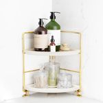 FSyueyun 2-Tier Corner Bathroom Countertop Organizer, Kitchen Spice Rack Makeup Storage Shelf Vanity Bedroom Storage Tray (Gold)