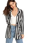 Floerns Women's Casual Work Office Open Front Striped Blazer, Black White, XX-Large