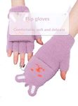 AL ZAHRA Women Girls Flip Top Gloves Cartoon Fingerless Winter Mitten Warmer Knitted Rabbit Pattern Texting Elastic Gloves Soft Hand Wear with Covers for Running Outdoor Sport Mittens (Purple)