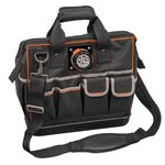 Tool Bag with Padded Shoulder Strap and Handles Has Lighted Tool Storage with 31 Pockets Klein Tools 55431,Black,16.4 Inch