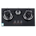 3 Burner Gas Countertop Gas Cooktop, Tempered Glass Drop-in Gas Range Hob, Home Kitchen Built-in Gas Stove Top with Thermocouple Protection, Easy to Clean