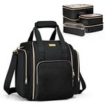 Prokva Travel Makeup Bag with 5 Removable Cases, Large Cosmetic Case Make up Organizer with Strap and Multiple Storage Pockets, Black (Patented Design)