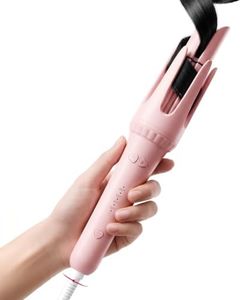 Myhox Auto Curling Iron 1.25", 4 Temp, Rotating Hair Curler for Beach Waves, Ceramic Curling Wand with Anti-Scald & Anti-Tangle for Long Hair, Dual Voltage, Pink
