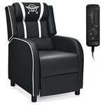 Giantex Gaming Recliner Chair, Racing Style Single Recliner Sofa w/Cushion, Adjustable PU Leather Recliner Home Theater Seat for Living Room (White)