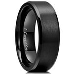 King Will Basic 8mm Men Women Black I Love You Stainless Steel Ring Laser Matte Wedding Band Polished Beveled Edge Comfort Fit 9