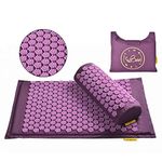 TimeBeeWell Eco- Green Friendly Acupressure Mat and Pillow Set - Back and Neck Pain Relief -Relieves Stress, Back, Neck, and Sciatic Pain Muscle Relaxant - Comes in a Carry Bag for Storage and Travel (Purple)