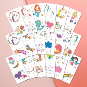 PapaKit Unicorn and Friends 36 Temporary Fake Tattoo Set, 18 Individually Wrapped Sheets | Kids Girls & Boys Birthday Party Favor Gift Reward, Non-Toxic Safe Removable