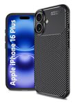 Golden Sand Shock Proof Slim Armor Aramid Carbon Fibre Rugged Back Cover Case Compatible with iPhone 16 Plus (TPU | Mirage Black)