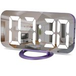 SZELAM Digital Alarm Clock,LED and Mirror Surface Electric Clocks,with 2 USB Charger Ports,3 Levels Brightness,12/24H Mode,Small Desk Clock for Bedroom Home Office Nightstand - Purple