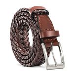 Men's Braided Leather Belt,JASGOOD Braided Woven Belt for Men Casual Jeans with Solid Strap Single Prong Buckle,Suit for Pant Size 38''-42'',D-Brown-Silver Buckle