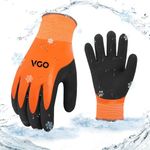 Vgo... 0°C/32°F Winter Double Lined Work Gloves for Men,Cold Storage,Freezer Use,Rubber Latex Coated,Touchscreen(XL,Orange,RB2172FL)