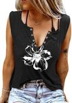 ETCYY Women Sleeveless V Neck Tank Tops Floral Print Loose Fit Causal Summer Country Music Ring Hole T Shirts(XL.Print Lily)