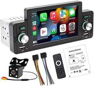 1 Din CarAutoPlayar Stereo Media Receiver 5" Touch Screen Car Radio with Apple CarPlayer Android Auto Support Bluetooth Hands Free Calling FM SWC USB AUX Mirror Link+ 4LED Backup Camera