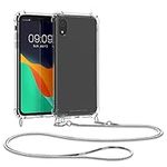 kwmobile Case Compatible with Apple iPhone XR - Crossbody Case Clear Transparent TPU Phone Cover with Metal Chain Strap - Silver/Transparent