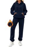 CMTOP Tracksuit Womens Full Set 2 Piece Outfits Lounge Wear Sets Fleece Co Ord Sets Warm Airport Leisure Suits Y2k Hoodies Jogger Sweatpants Set Gym Activewear Autumn Winter(Navy Blue,M)