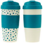 Copco Reusable Set of 2 Insulated Double Wall Travel Mugs, 2 Count (Pack of 1), White/Teal