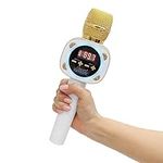 Carpool Karaoke Machine for Kids & Adults, Carpool Karaoke The Mic 1.0 by Singing Machine - Wireless & Bluetooth Karaoke Microphone with Mic Volume, Echo Controls as White Elephant Gift, Gold & White