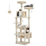 PAWZ Road Large Cat Tree, 72 Inches Cat Tower for Large Cats, Cat Condo with Sisal-Covered Scratching Posts and Pads, 2 Padded Perch, Dual Condo and Basket for Indoor Cats-Beige