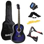 RockJam Acoustic Guitar Superkit Includes Stand, Gig Bag, Tuner, Picks, Plectrum Holder, Spare Strings & Online Lessons 6 Pack, Right, Blue, Full (RJW-101-BL-PK)