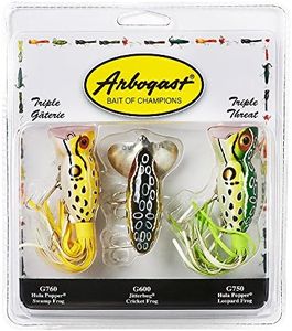 Arbogast Triple Threat Fishing Lure, Includes 1 Jitterbug Lure and 2 Hula Popper Lures, Freshwater Fishing Lures and Accessories., 2 Hula Popper, 1 Jitterbug