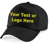 WM SPORTS Personalised Baseball caps Customised Adults Unisex Printed Caps Hats with Text/Name or Logo (Black Cap)