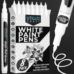 Utillo Craft White Paint Pen (8-Pack) Extra Fine 0.7mm | White Paint Markers for Metal, Fabric, Wood, Glass, Paper, Plastic, Rock, Leather | Bold Color Permanent Acrylic Paint Pen | Artist DIY