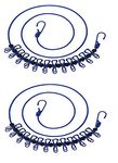 Yansanido Pack of 2 Portable Travel Clothesline with 12pins with 13pcs Black Windproof Positioning Clips (2pcs Blue)