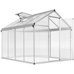 Outsunny 6 x 8ft Polycarbonate Greenhouse with Rain Gutters, Large Walk-In Green House with Door and Window, Garden Plants Grow House with Aluminium Frame and Foundation