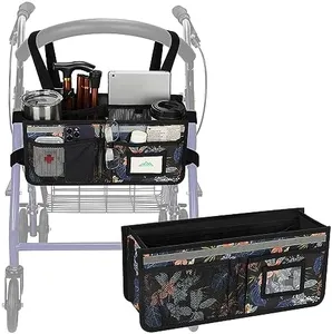 Rollator Basket, supregear Rollator Walker Bag w/Cup Holder, Foldable Rolling Walker Waterproof Storage Pouch with Big Capacity & Never Tipping Over, Easy to Use Rollator Accessories for Seniors