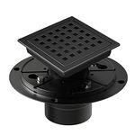 EXF Square Shower Drain 4 3/8 Inch Matte Black, Stainless Steel Shower Floor Drain Kit with Flange, Removable Cover Grid Grate, Hair Strainer