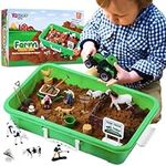 Dazmers Farm Animal Toys Sand Play Set - 28-Piece Sensory Bin with Play Sand, Farm Animals, Tools, and Storage Tray - Hours of Fun for Creative Indoor and Outdoor Kids Play