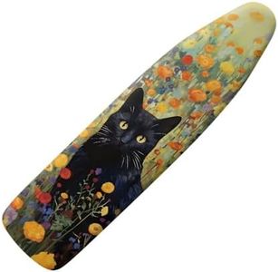 GLENLCWE Black Cat Floral Ironing Board Cover Standard Sizes 15x54 Inch,Cute Cat Print Iron Board Cover Replacement Protector with Elastic Edge and Hook and Loop