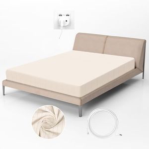 RIQINXIN Erdungspannbettlaken 140X200x33cm Erdungsbettlaken Erdungsmatte mit EU Erdungskabel Erdungsbetttücher für Besseren Schlaf Beige
