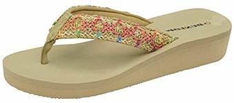 New Ladies Eva Toe Post Flip Flop Womens Pool Beach Slipper Water Proof Shoes (7 UK, Beige, numeric_7)