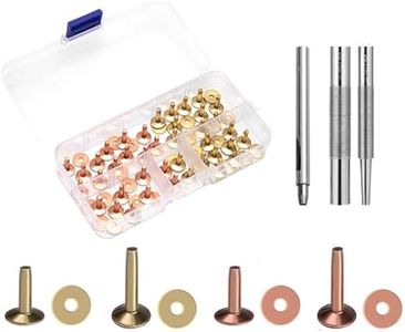 WUAT 40 Sets Copper Rivets and Burrs, Solid Brass Rust-Proof Studs Leather Pure Copper Rivet Setting Tool for Belts Wallets Collars DIY Craft Supplies 4 Sizes (Brass + Copper L)